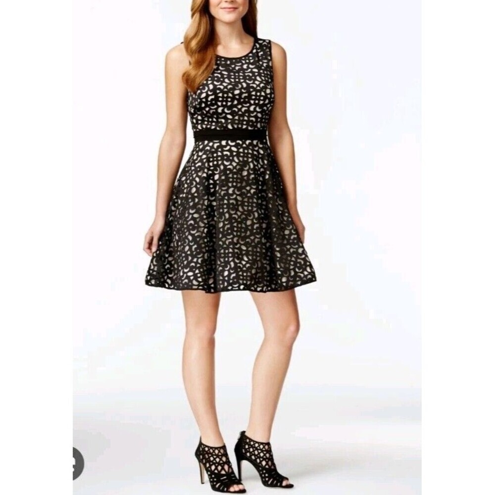 Xscape Dress Mini Womens Sz 8 Cut out Zip Up Back Black Lined Party Cocktail 170